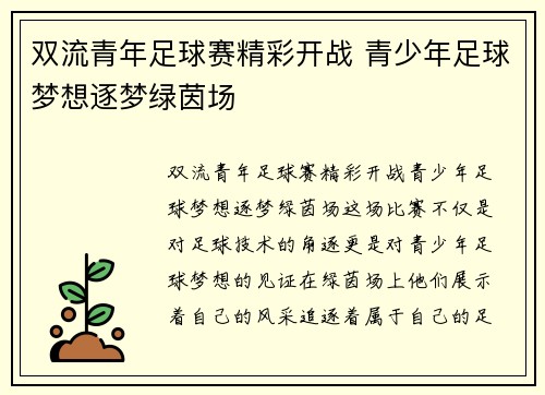 双流青年足球赛精彩开战 青少年足球梦想逐梦绿茵场