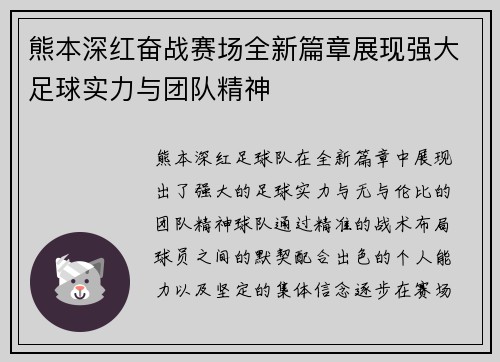 熊本深红奋战赛场全新篇章展现强大足球实力与团队精神